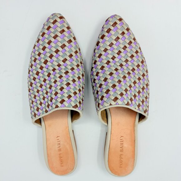 Poppy Barley Market Woven Leather Mules Purple Brown Size 8 - Picture 2 of 7